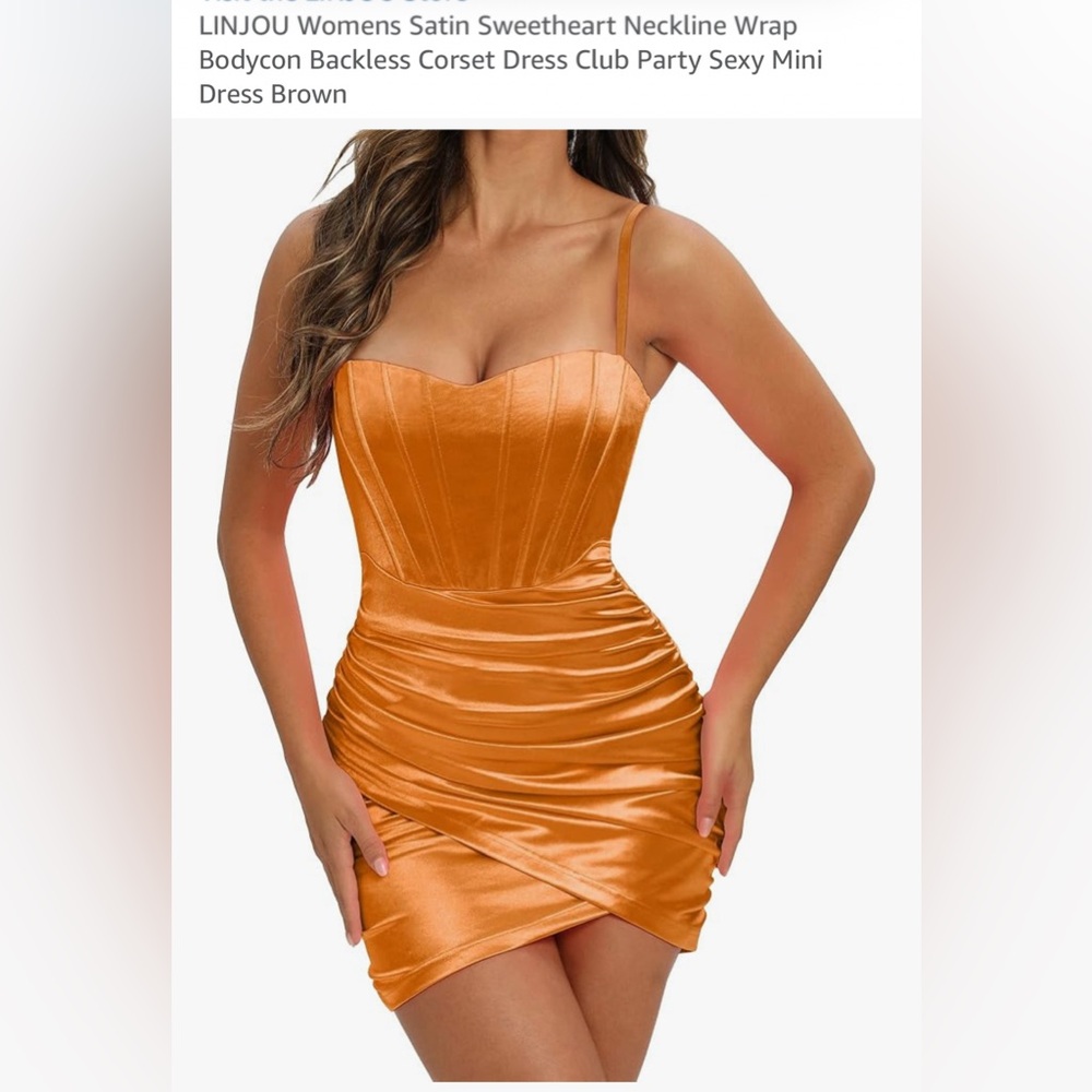 NEW W/ TAGS Linjou Satin Sweetheart Neckline Wrap Bodycon Dress Only $15